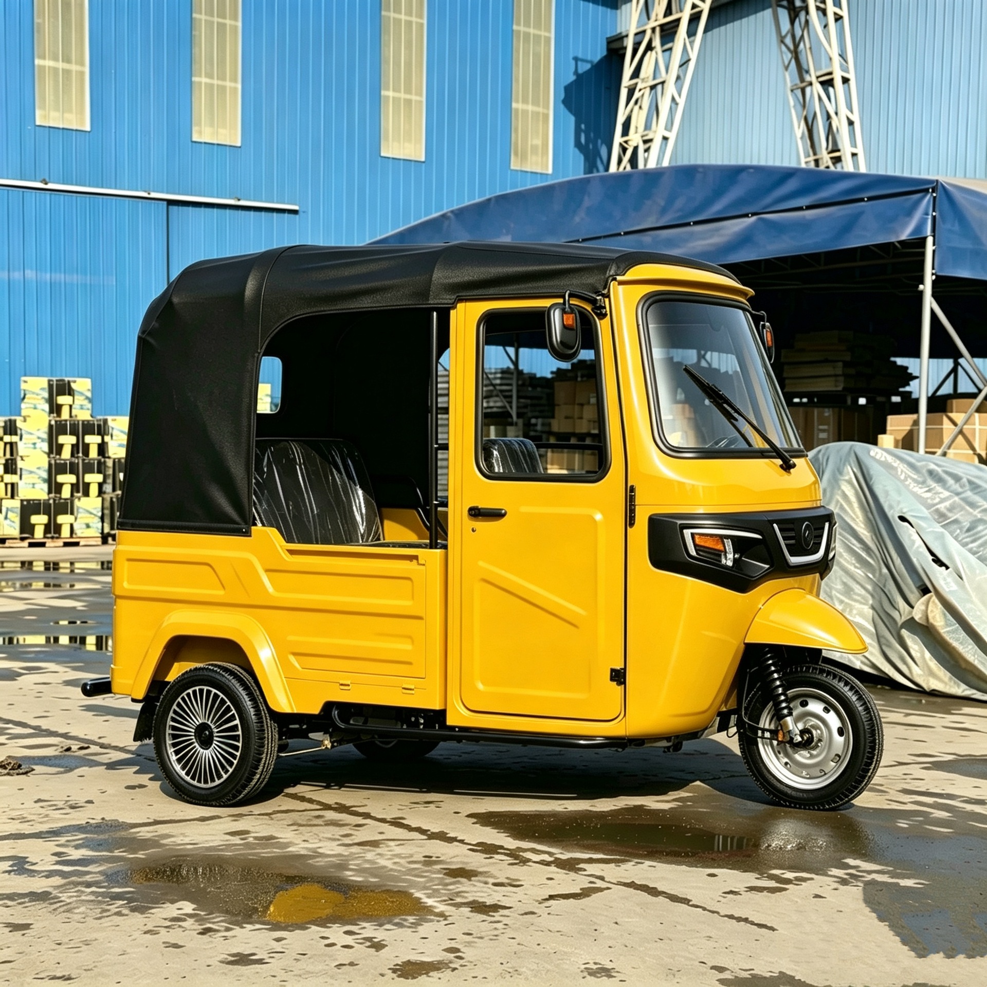 Yellow fully enclosed passenger tricycle for cross-border transportation in Southeast Asia and Africa, foreign trade export for passenger transport
