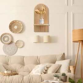 木质墙上蜡烛台壁挂烛台置物架水波纹层板香薰烛台装饰收纳架