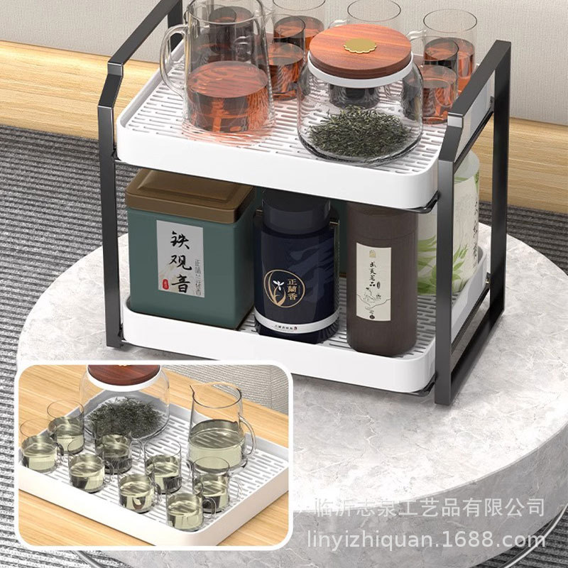 Estante de almacenamiento de drenaje de doble capa dormitorio sala de estar artículos diversos estante de almacenamiento de escritorio cocina taza de agua estante de almacenamiento de organización de frutas
