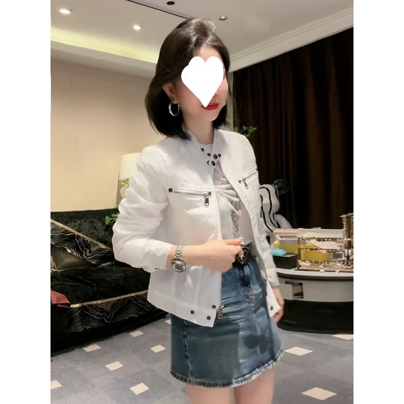 Fashion Women's Short Single-Layer Stand Collar Jacket 2025 New Spring Summer Thin Top European Style Motorcycle Jacket