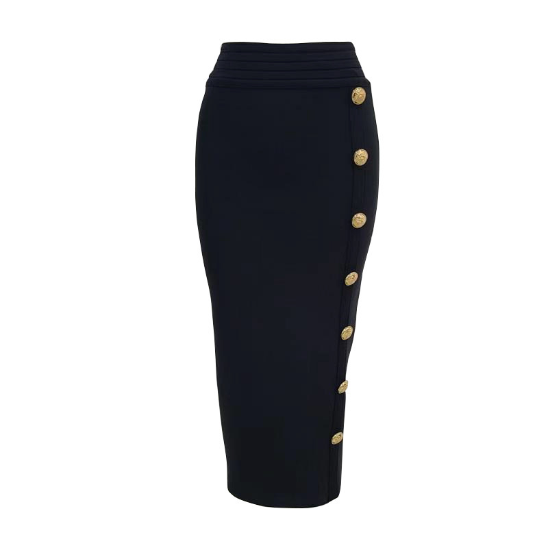 Amazon AliExpress Hot Sale Mid-length Bandage Skirt Single Row Metal Buckle Fashionable Elegant All-match Hip Skirt