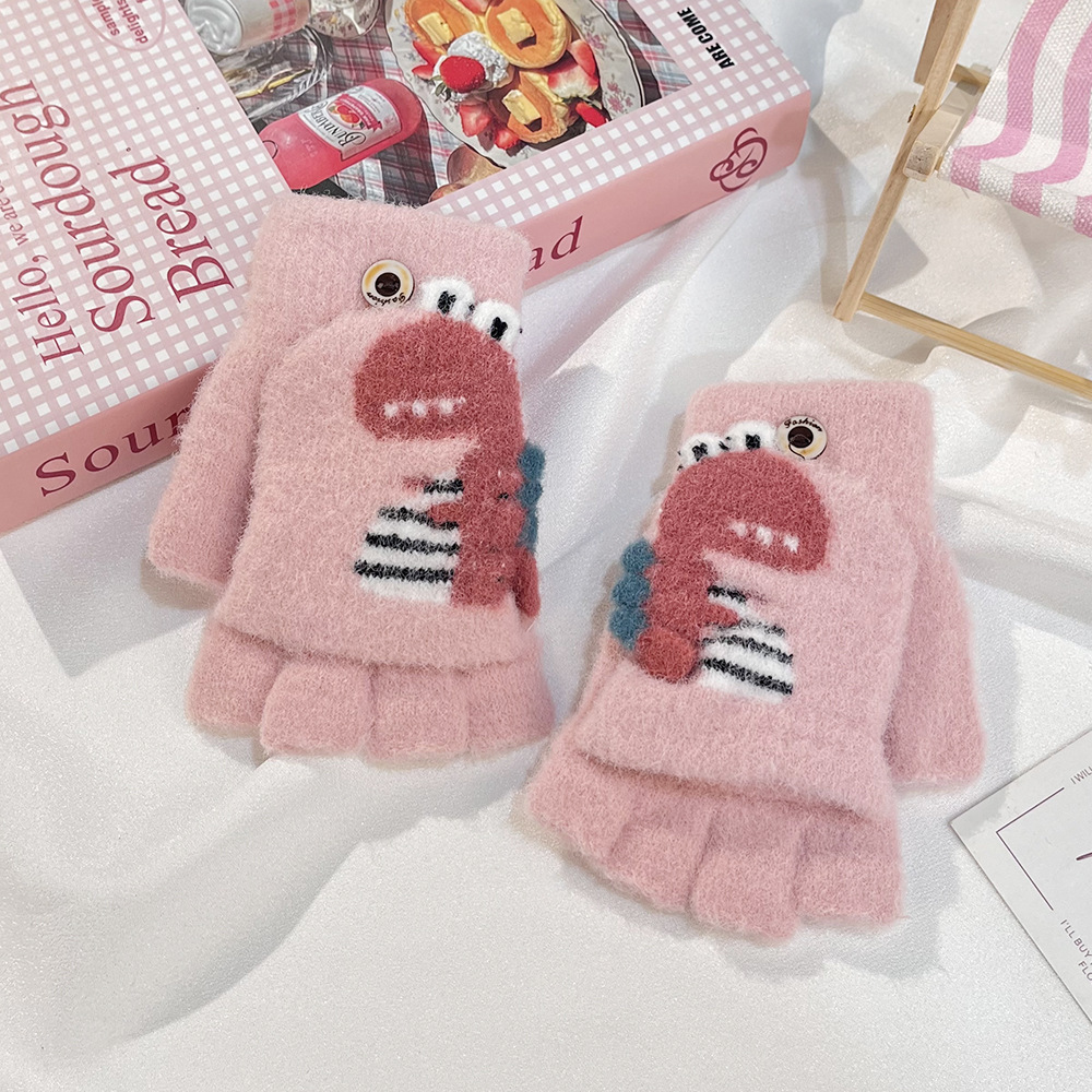 Niños guantes de conejo de orejas largas lindos y cálidos, cinco dedos, escritura de punto a prueba de frío y viento, guantes para niñas