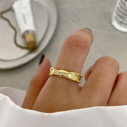 Korean version of Dongdaemun ins irregular wrinkle texture S925 sterling silver ring women's silver ring factory direct sale
