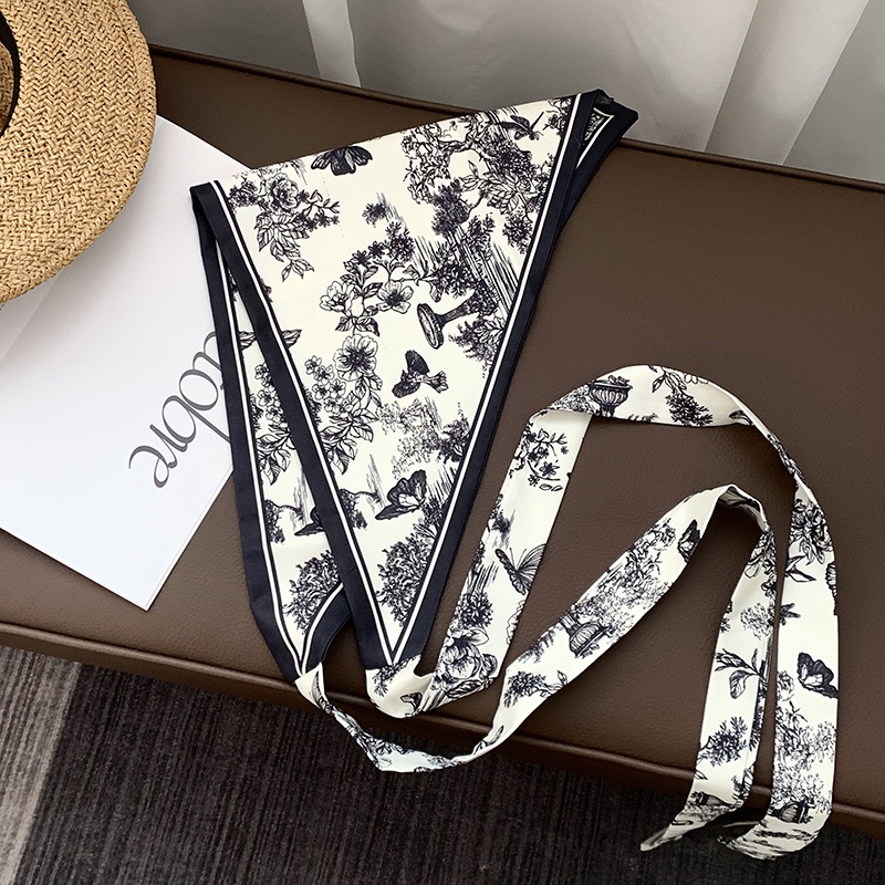 Toalla triangular con cintura, bufanda de seda con flor de anacardo retro, sensación de alta gama, cortina de pedo apilada multifuncional de verano, diadema de todo fósforo