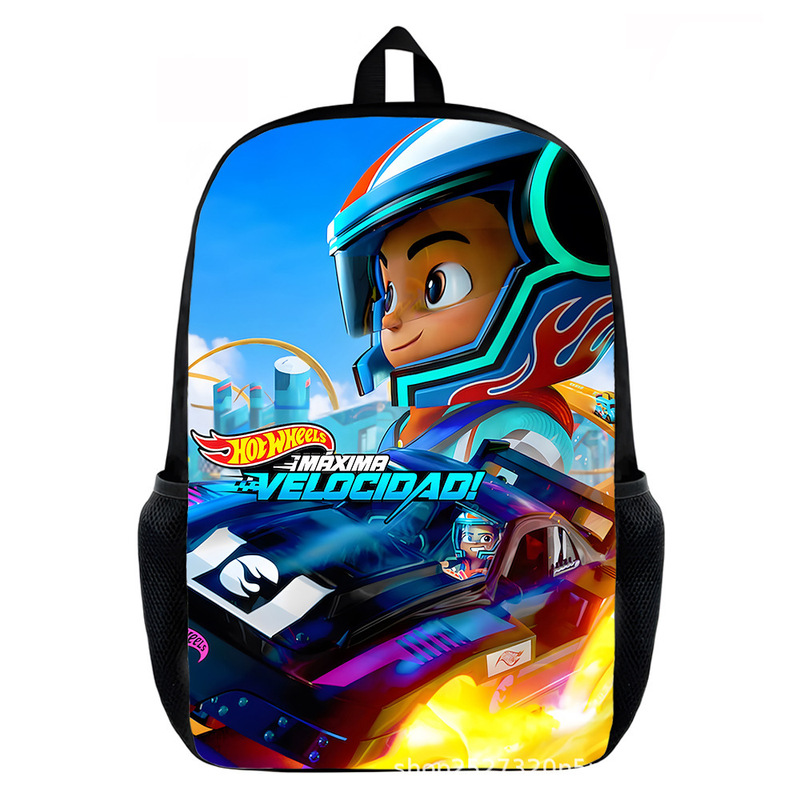 Hotwheels Cross-Border Best-Selling Hot Wheels Racing 15inch Black School Bag Supports Aliexpress Jit Shipping