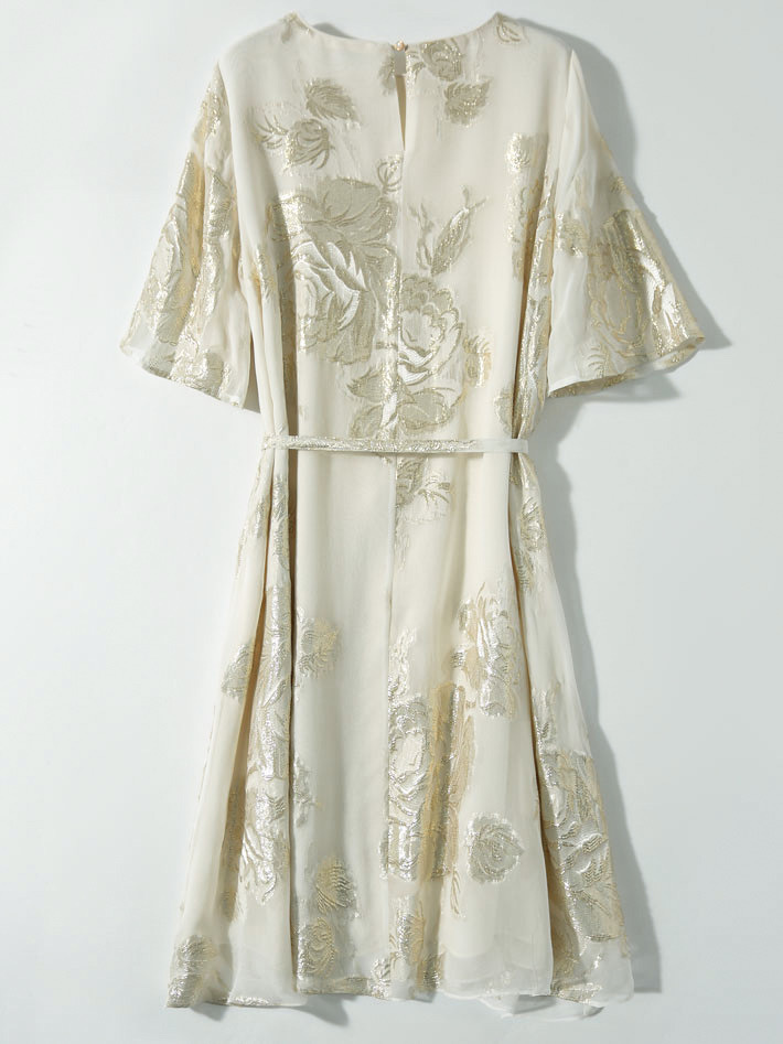Váy maxi nữ chất lụa tơ tằm jacquard dáng rộng thùng thình — màu trắng ngà