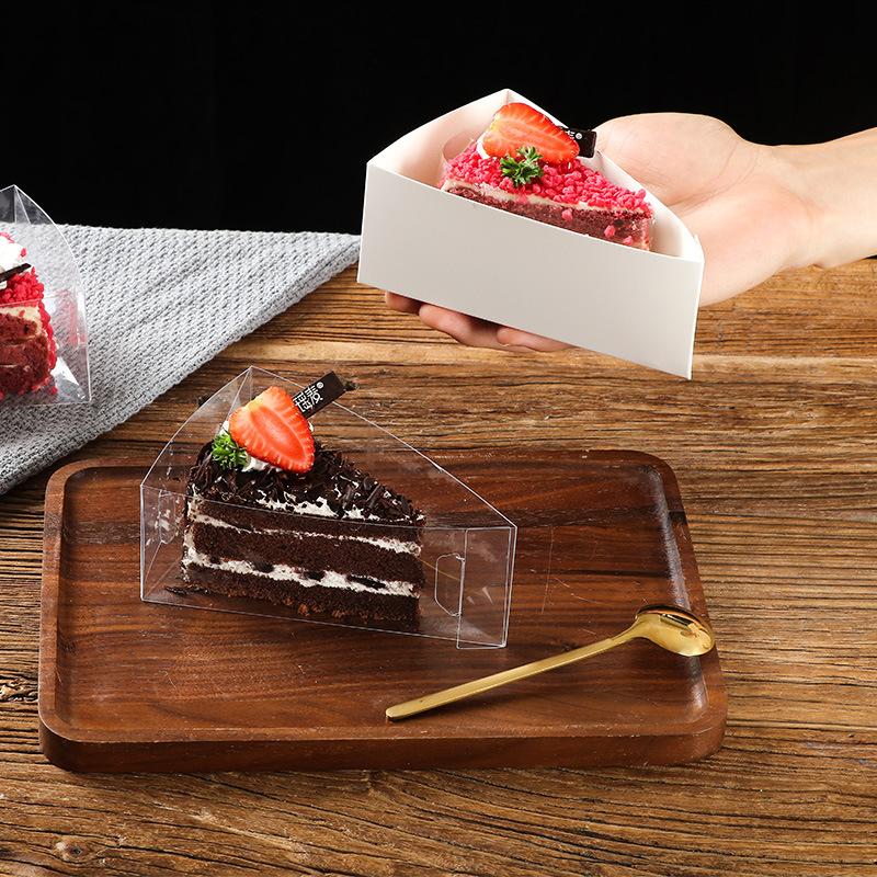 網紅慕斯蛋糕底托透明盒三角切塊千層戚風蛋糕紙托八切西點打包盒