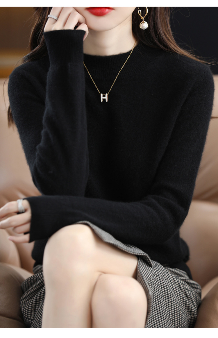2022 Autumn and winter Cashmere sweater for women, semi-high collar, slimming, pullover, solid color 100 long-sleeved knitted base wool sweater pic 46