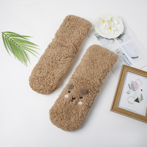 3D Bear Smile Floor Socks, Thick and Fuzzy, Warmth-keeping Home Sleep Socks with Foot Bottom Glue Slippers, Plush
