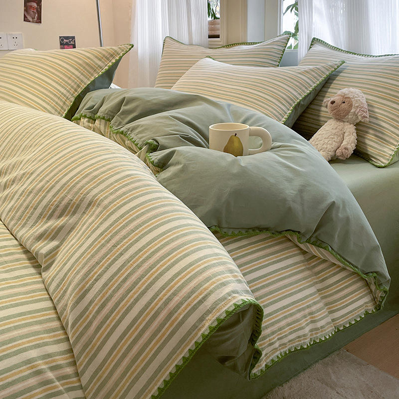 Classe A 100% algodón conchas lavados con agua de algodón de cuatro piezas de cuatro estaciones de cama de cama cubierta de colcha de cama simple de tres piezas