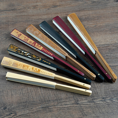 Blank rice paper folding fan Chinese style retro fan calligraphy advertising fan wholesale Chinese style bamboo laser engraving