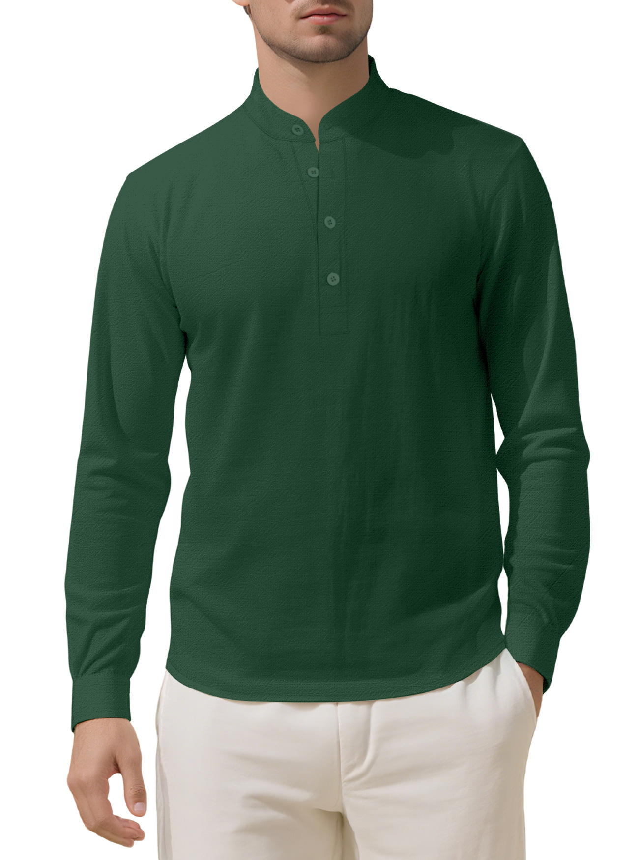 Nuevo comercio exterior de Amazon AliExpress ropa de hombre suelta lino sólido de manga larga camisa de cuello de hombre camisa casual