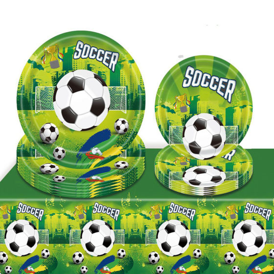 Second generation football cartoon children's birthday festival venue atmosphere party layout disposable paper plate tableware suit