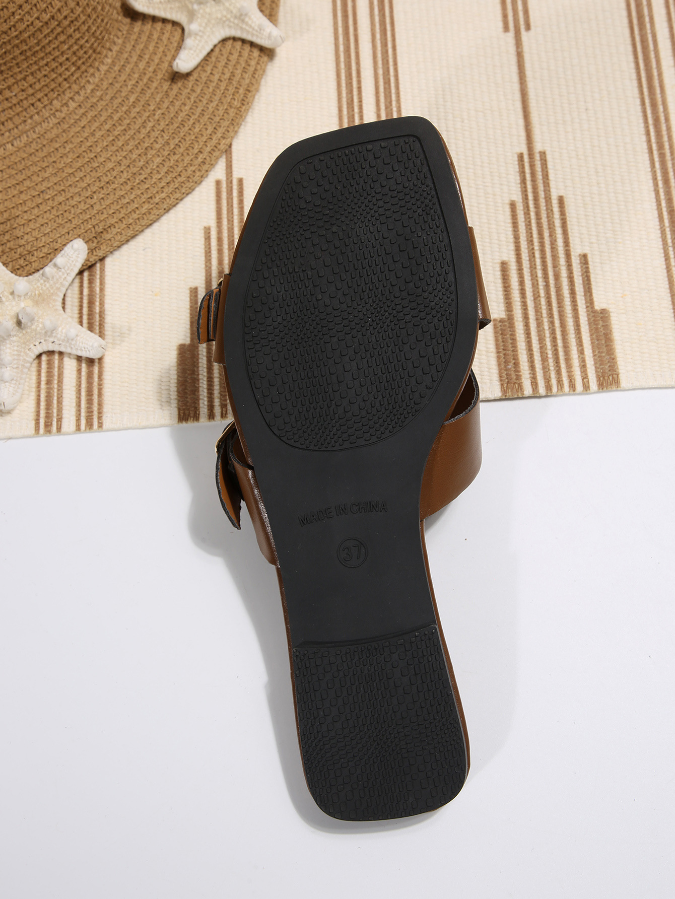 Women's Plus Size Flat Buckle Beach Sandals Square Toe Strappy_voghion.com