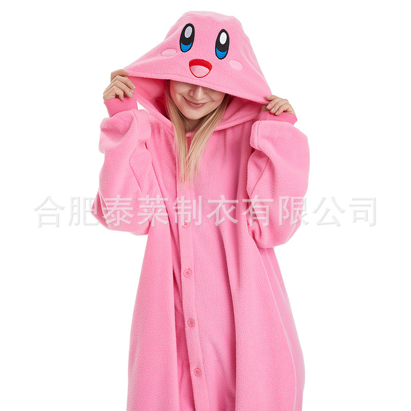 Cross-Border Cartoon Onesie Pajamas for Couples, Kirby Onesie, Christmas Outfit, Loungewear, Export, Thickened and Warm