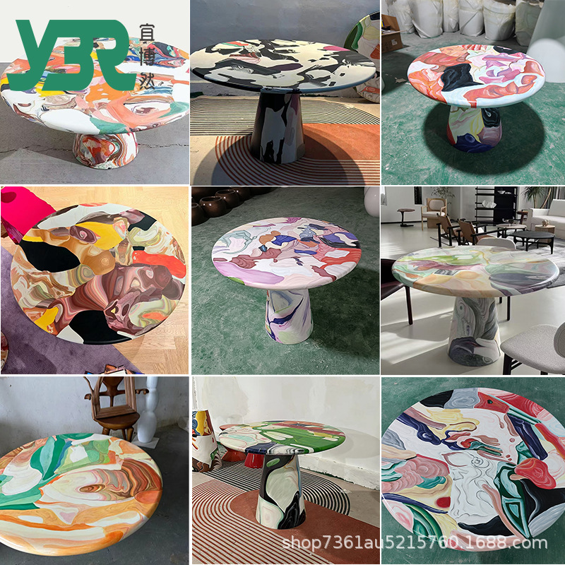 Yi Bolan Dutch Artist Creative Oil Painting Painted Dining Table Coffee Table Glass Fiber Reinforced Plastic Light Luxury Painted Round Coffee Table
