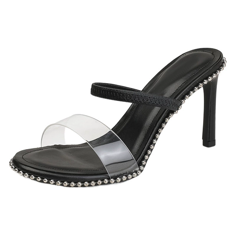 Прозрачные женские босоножки со стразами, новинка лета 2023, сексуальные туфли на высоком каблуке с открытым носком на шпильке с пустой спинкой и внешними сандалиями