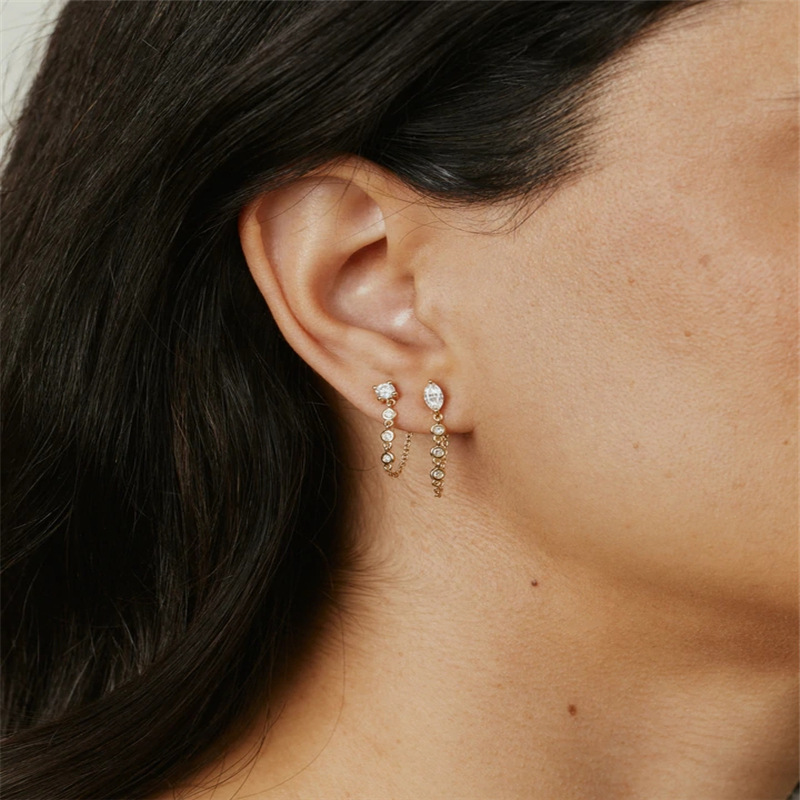 Fashion Round Oval Sterling Silver Inlaid Zircon Earrings 1 Piece