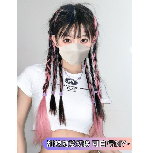 Wig female high ponytail sweet cool girl twist long braid hot girl highlighted boxer braid wig fishbone braid wholesale