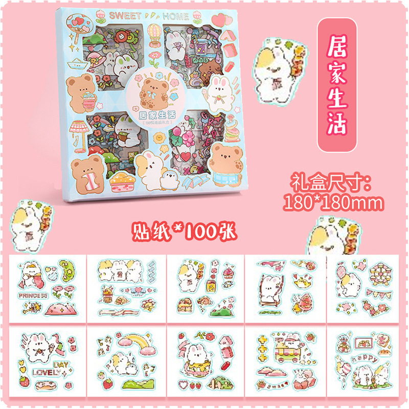 Pegatinas de diario de dibujos animados lindo traje 100 unidades PET impermeable pegatinas niños DIY diario haciendo pegatinas al por mayor
