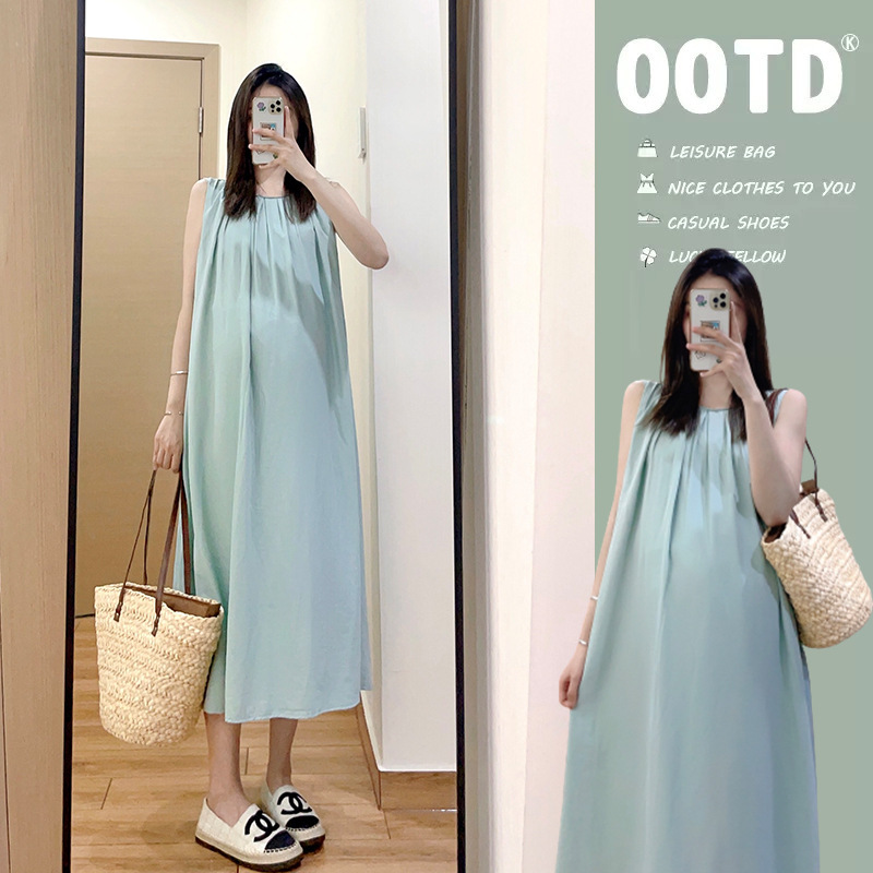 Xuemeifu Pregnant Women's Dress Summer New Arrival Pregnant Women's Dress Korean Style Fashionable Pleated Slimming Age-Reducing Vase Dress Trendy