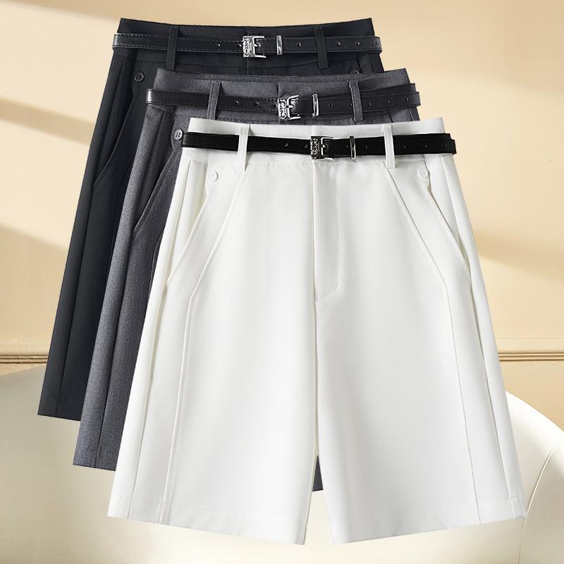 White Shorts for Women 2026 Summer High-Waisted Petite Versatile Stylish Thin Wide-Leg Mid-Length Suit Shorts