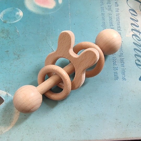 木製幼児おもちゃガラガラおしゃぶり赤ちゃん 100 日写真小道具アクセサリーおもちゃ木製リング