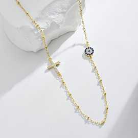 S925纯银项链女个性小众设计感十字架恶魔之眼锁骨链跨境热销饰品