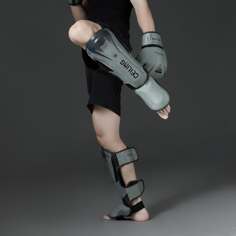 Leggings de lucha de Ceiling Muay Thai Sanda Fighting Leggings profesionales más zapatos Tobilleras con espinillas de empeine
