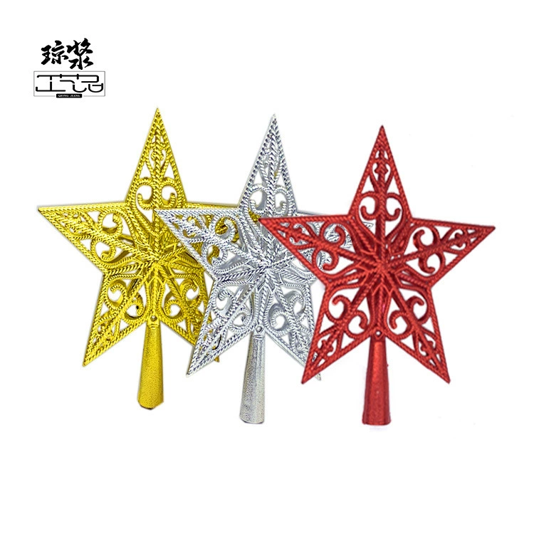 Пятиконечная звезда для верхушки рождественской ёлки, пластиковая полая проволочная пятиконечная звезда, рождественское украшение