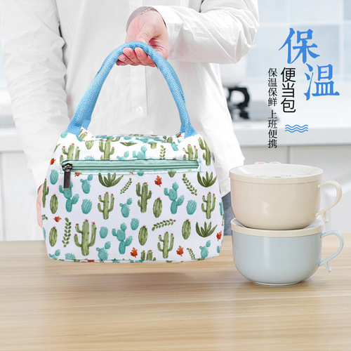 Printed zipper lunch bag portable thermal bag for women, simple and fashionable waterproof lunch bag with aluminum foil thermal insulation