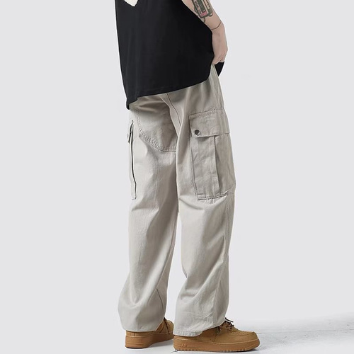 Japanese simple overalls for men, 2022 autumn multi-pocket trendy casual pants, neutral style loose straight trousers