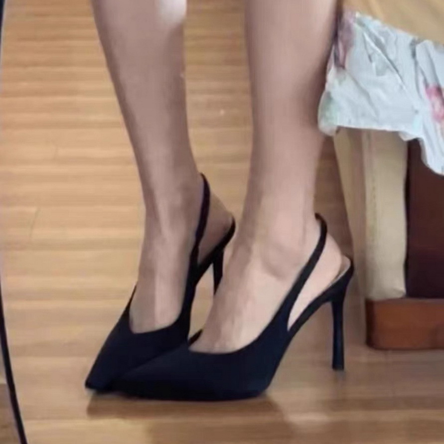 3526 European And American Style Sexy Pointed Toe High Heels Elegant Satin Shallow Mouth Single For Women Hollow Back_vogvips.com
