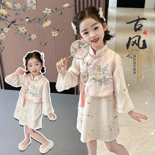 Girls' Floral Cheongsam Hanfu Tang Suit Children's Little Girl Chinese Style Spring New Western Style Sweet Antique suit