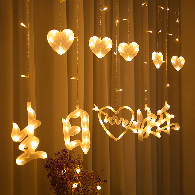 LED pequeña luz creativa cumpleaños KTV escena vestir habitación dormitorio diseño estrellado Feliz cumpleaños cortina Luz