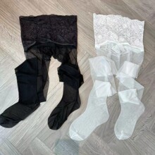 「蝴蝶蕾丝腰」0D超薄波点黑丝袜性感透明连裤袜蕾丝高腰空气丝袜