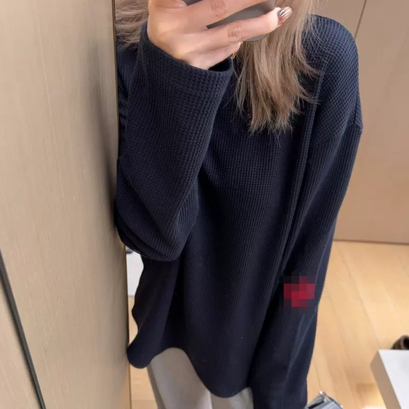 ski by 格调徽章 软糯华夫格三色宽松刺绣长袖T恤女秋外穿打底衫T