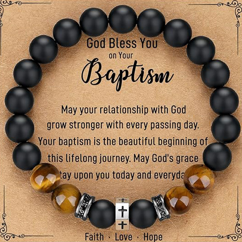Amazon Best Selling Tiger Eye Frosted Obsidian Beaded Bracelet Cross Hanging Men's Gift Handmade Jewelry