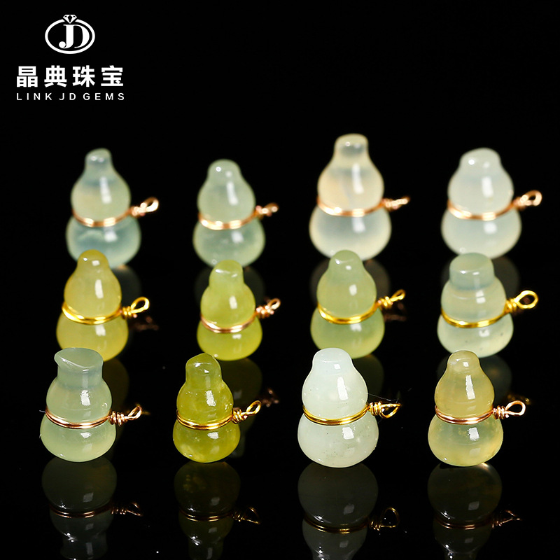 晶典珠宝 天然青提奶盖岫玉铜丝葫芦diy饰品手串配饰半成品批发
