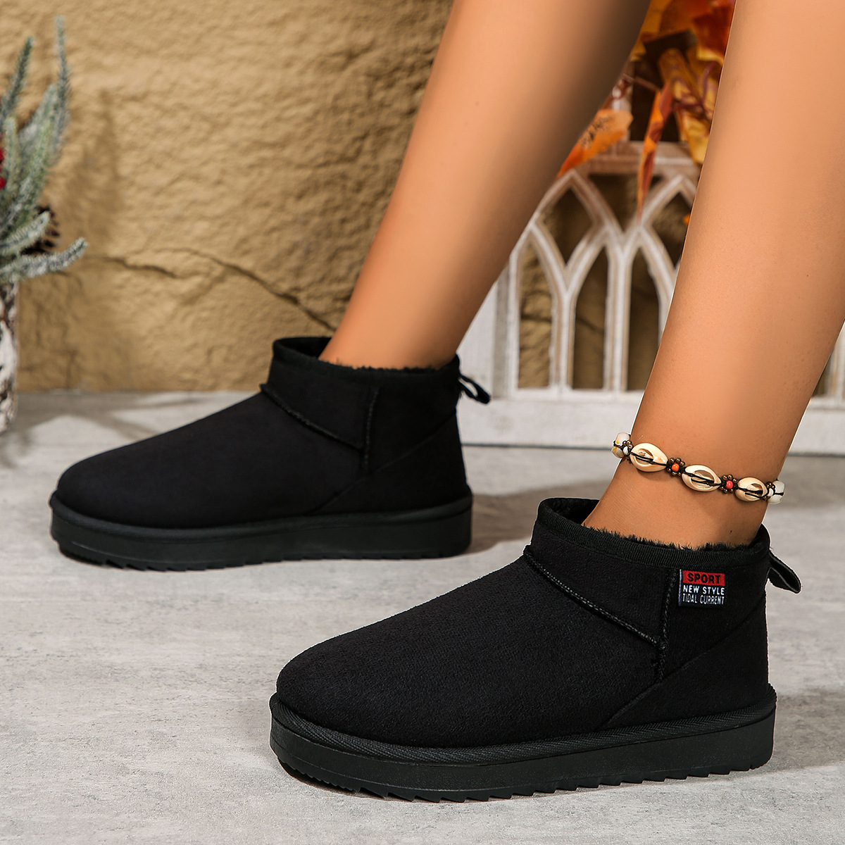 Γυναικεία παπούτσια Βαμβακερά παπούτσια νέες μπότες χιονιού γυναικείες 2024 χειμώνας νέες βελούδινες ζεστές κοντές μπότες μεγάλο μέγεθος παχιά σόλα βαμβακερά παπούτσια_voghion.com