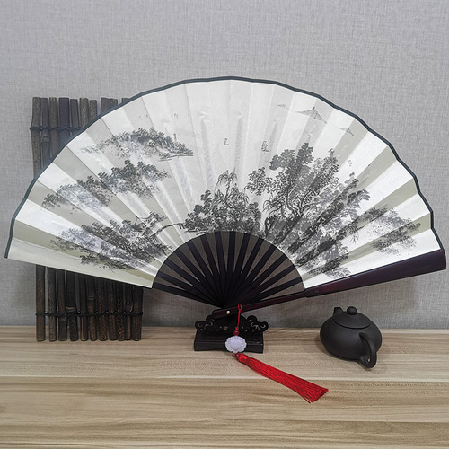 8 inch 10 inch fan women's folding fan men's Chinese style ancient fan summer daily fan silk fan hanging tassel fan pendant wholesale