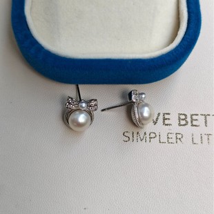Double Bead Earrings, Bow Earrings, Freshwater Pearl Jewelry, Zhuji Pearl