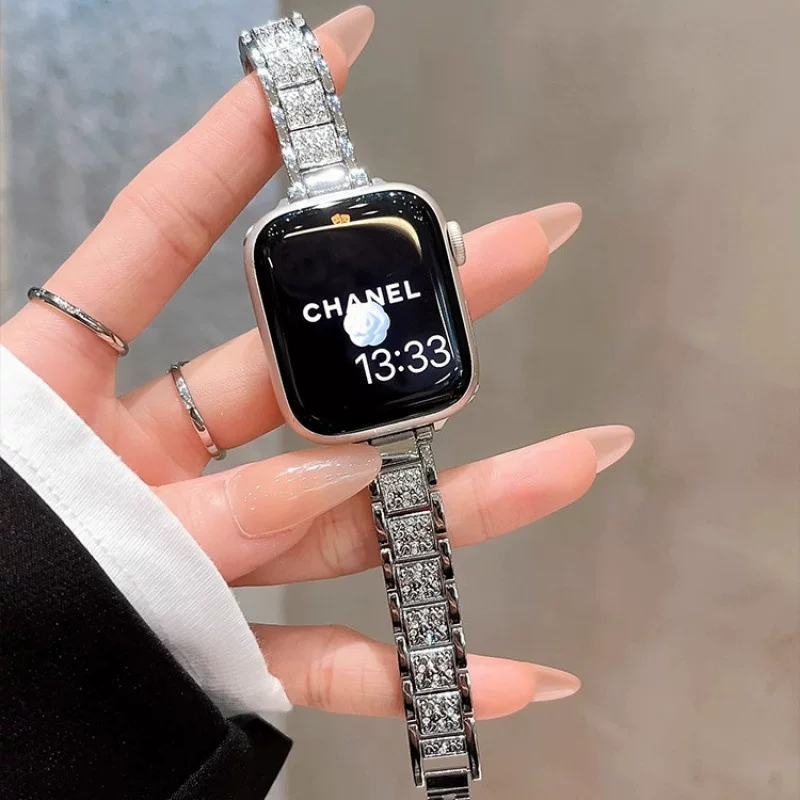 Совместимый ремешок IWATCH9 стальной браслет с драгонами, тонкая трёх-жемчужная Apple Watch 8/7/6/5/4 модель новый SE женская