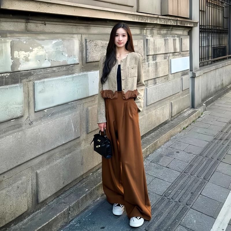 小香风套装女秋季新款高级感时尚短款外套西装阔腿裤两件套|undefined