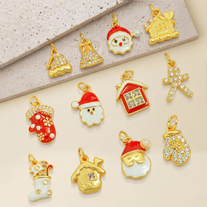 Cross-Border Hot Selling Christmas Pendant Santa Claus Socks Snowflake Hat 18K Brass DIY Necklace Bracelet Etsy