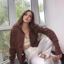 欧美风纯色欧码连帽拉链韩版加绒加厚宽松开衫卫衣女图案小单定制