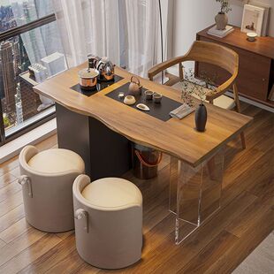 New Chinese style solid wood tea table simple log tea table office balcony tea table and chair living room creative kung fu tea table