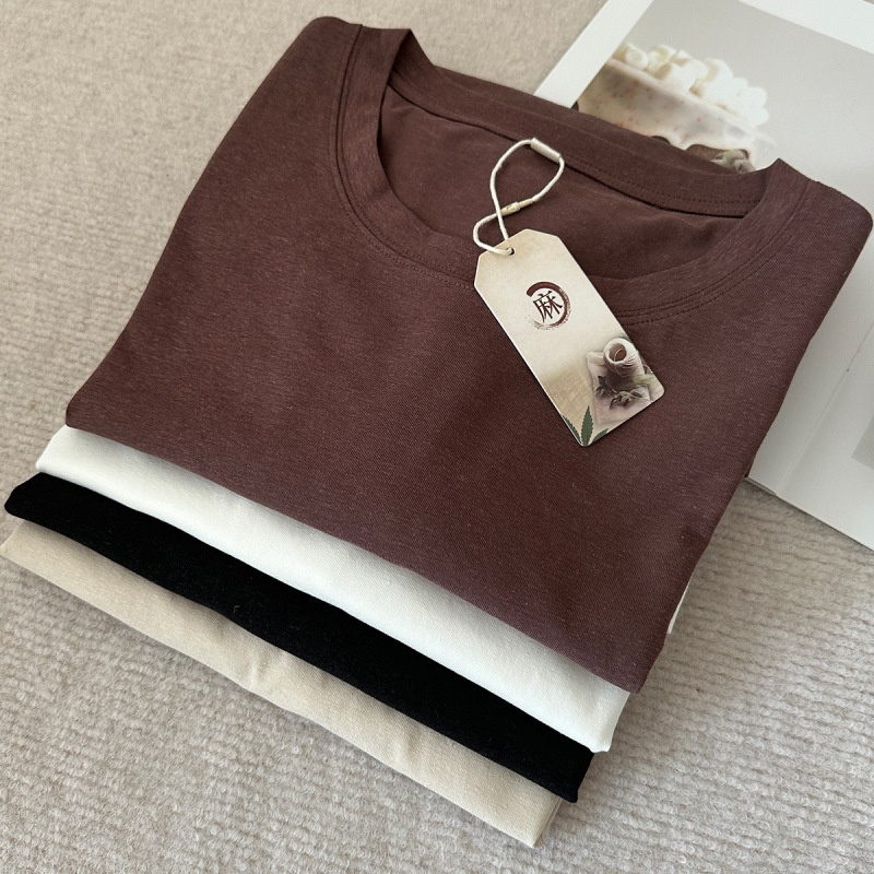 Hemp Round Neck Short-Sleeved T-Shirt for Men, Silky, Breathable, Slimming, Basic, Versatile, Pure Color, Hemp Cotton Top, Base Layer Shirt