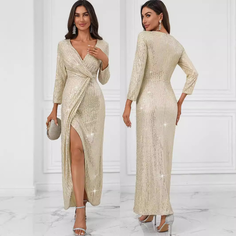 AliExpress Amazon prom evening dress sexy sequins long sleeve dress European and American foreign trade cross-border women's dress AliExpress Amazon prom evening dress sexy sequins long sleeve dress European and American foreign trade cross-border women's dress