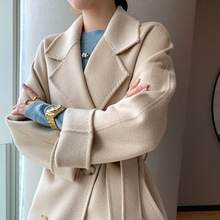 高端双面羊绒大衣女2022年秋冬新款双排扣中长款修身显瘦毛呢外套